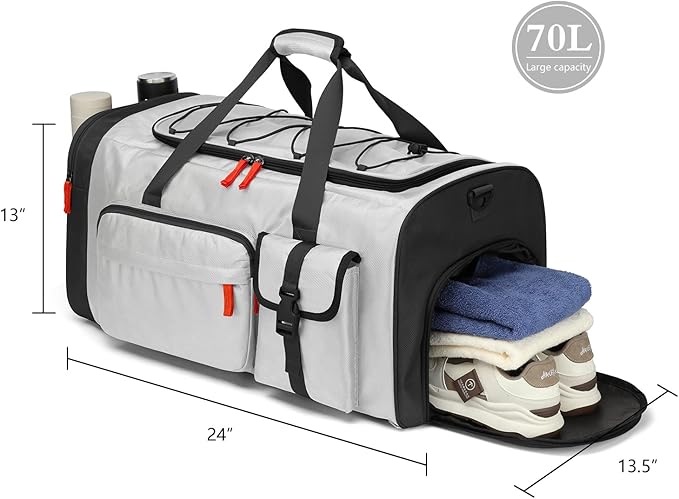 Lyweem Large Duffle Bag Backpack for Travel, 70L Heavy Duty Gym Duffel Bag with Shoes Compartment