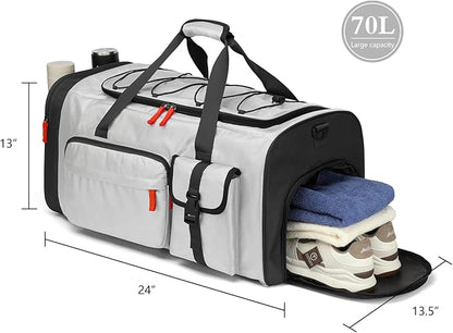 Lyweem Large Duffle Bag Backpack for Travel, 70L Heavy Duty Gym Duffel Bag with Shoes Compartment