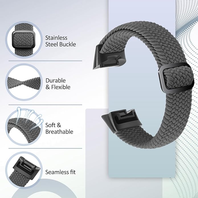 Elastic Braided Bands Compatible with Fitbit Charge 5/Fitbit Charge 6 for Women Men, Breathable