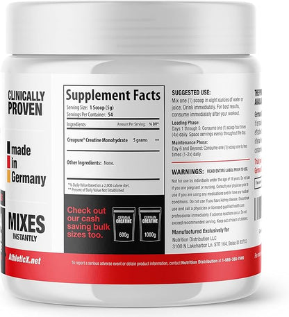 German Creatine - Micronized Creatine Monohydrate Powder, 99.99% Pure Creapure for Muscle Growth
