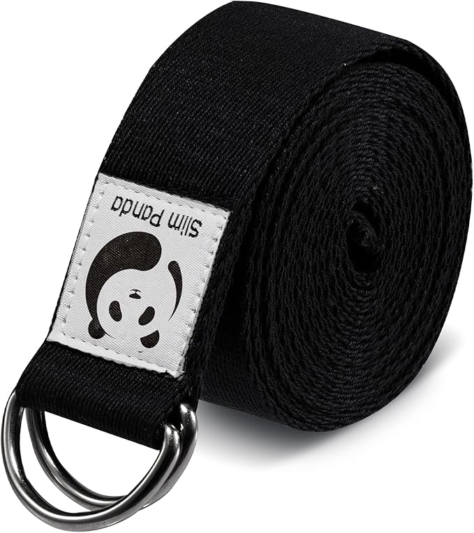 Slim Panda Yoga Strap for Stretching,Cotton Yoga Strap with Adjustable D-Ring Buckle,Non-Elastic