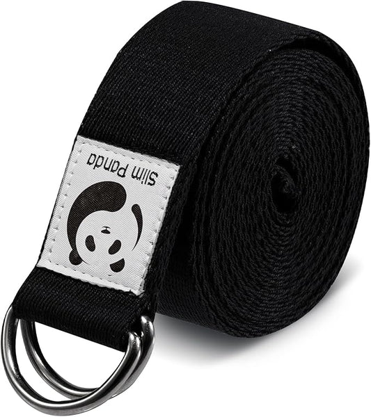 Slim Panda Yoga Strap for Stretching,Cotton Yoga Strap with Adjustable D-Ring Buckle,Non-Elastic