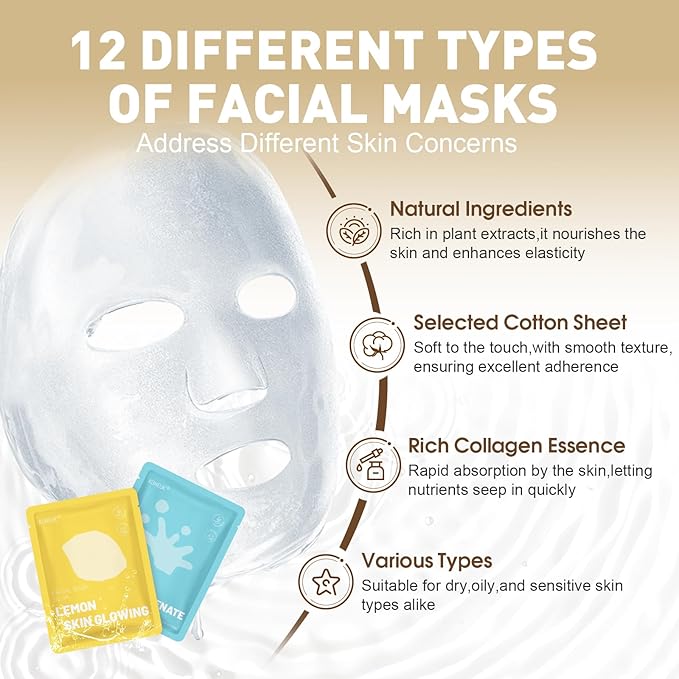 120 Pack Collagen Essence Sheet Face Masks Skincare, Moisturizing & Hydrating Face Mask for Skin