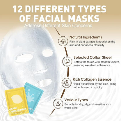 120 Pack Collagen Essence Sheet Face Masks Skincare, Moisturizing & Hydrating Face Mask for Skin