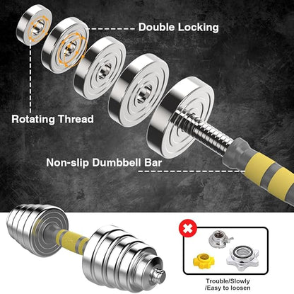 PHOEROS Adjustable Dumbbell Set - 44/66/88 LBS weights set, Dumbbell Barbell 3 in 1, Steel