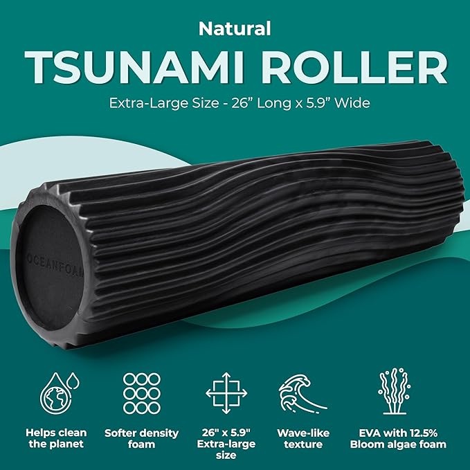 Oceanfoam Tsunami Roller (Black & Charcoal Marbled) - Soft, Textured Foam Roller for Physical