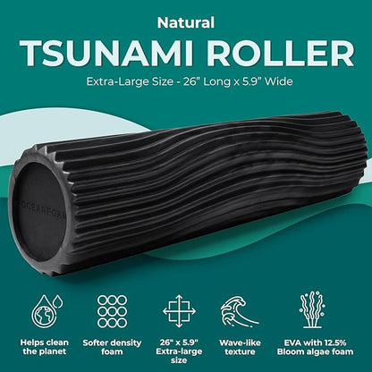 Oceanfoam Tsunami Roller (Black & Charcoal Marbled) - Soft, Textured Foam Roller for Physical