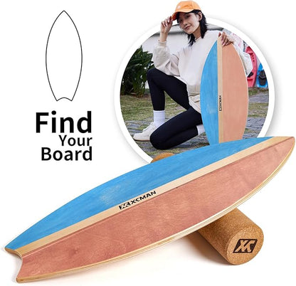 XCMAN Surf Balance Board Trainer with Roller Wooden Exercise Balancing Stability Trainer - Non Slip