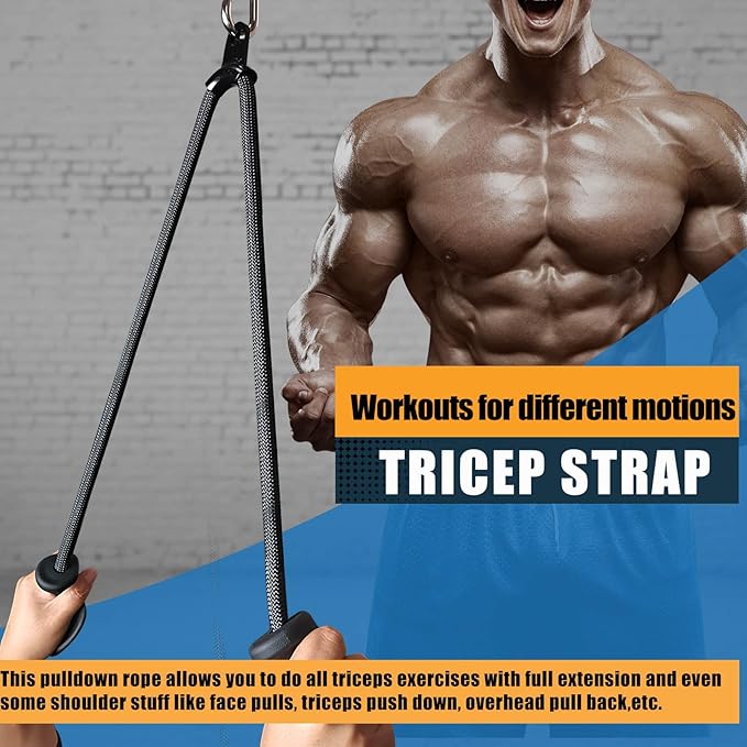 Ergonomic Tricep Rope Pulldown Attachments, Upgraded 27 32 40 & 47 Inch Extra Long Triceps Rope