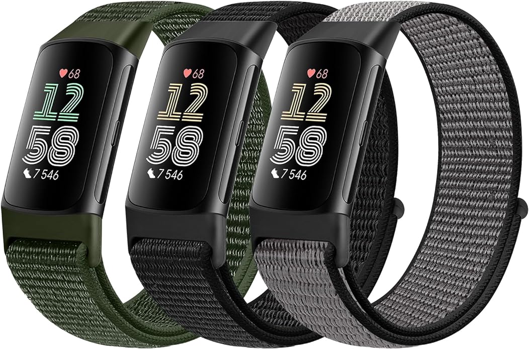 Sport Loop Nylon Watch Bands Compatible with Fitbit Charge 6/5, Adjustable Breathable Replacement