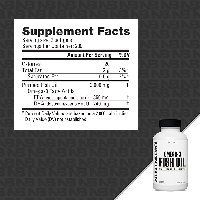 NutraBio Omega 3 Fish Oil Supplements, 2,000mg, 400 Softgels - EPA DHA Omega 3 Fatty Acid