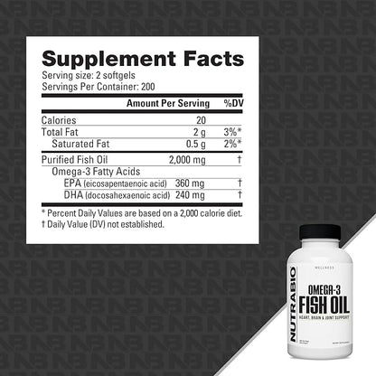NutraBio Omega 3 Fish Oil Supplements, 2,000mg, 400 Softgels - EPA DHA Omega 3 Fatty Acid
