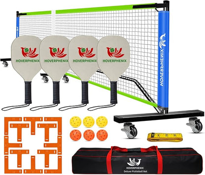Hoverphenix Pickleball Net for Driveway, 22FT Regulation Size Pickleball Net with Paddles Set of 4
