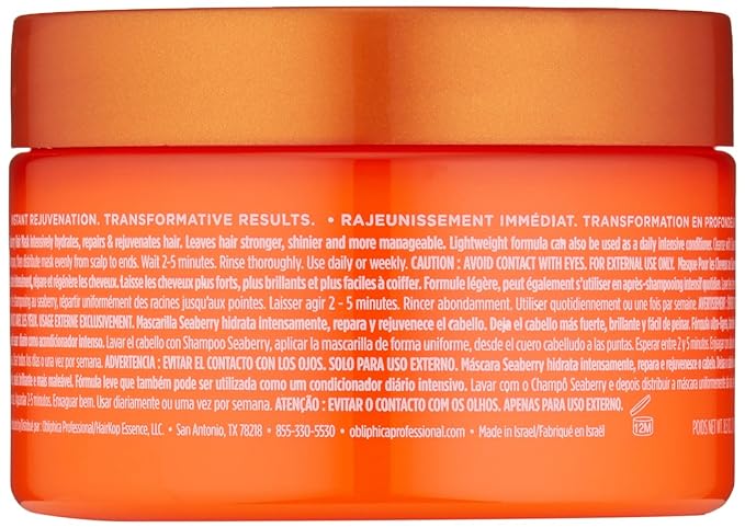 Obliphica Seaberry Hair Mask - Deep Conditioning Hydrating Treatment for Dry and Damaged Hair