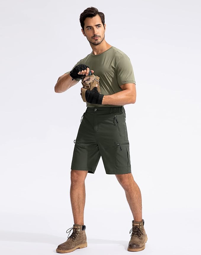 Pudolla Men's Hiking Cargo Shorts 9" Lightweight Outdoor Work Shorts for Men Travel Golf Camping