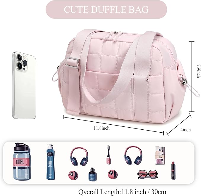 CAMTOP Mini Gym Bag for Women, Small Gym Tote Bag Puffy Quilted Sports Duffel Bag with Wet