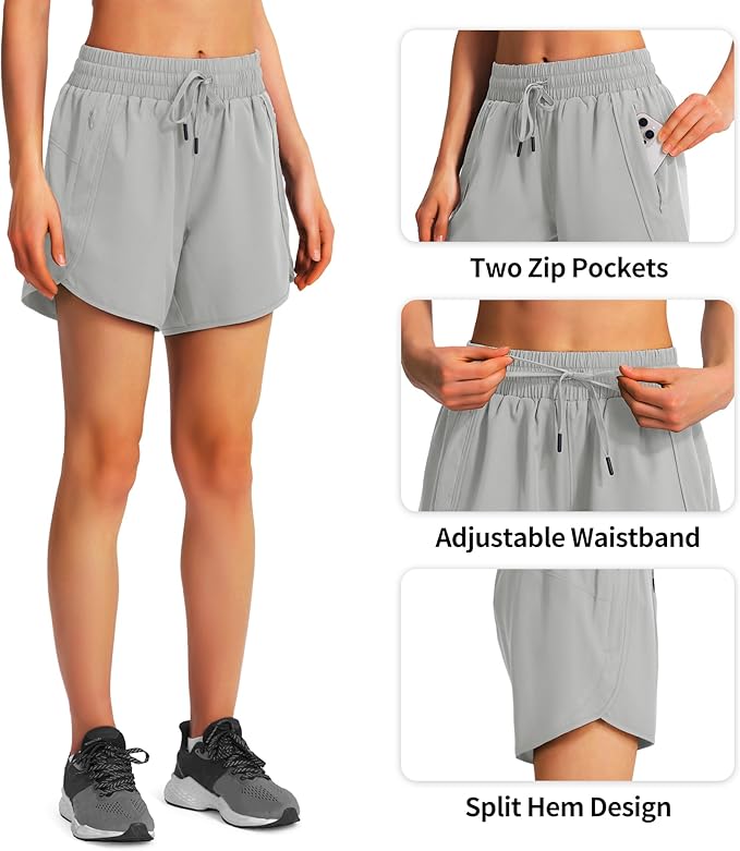 Ksmien Women's 5" Athletic Running Shorts Quick Dry Lightweight Workout Gym Shorts with Zipper