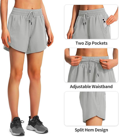 Ksmien Women's 5" Athletic Running Shorts Quick Dry Lightweight Workout Gym Shorts with Zipper
