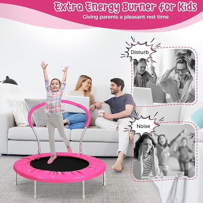 Mini Trampoline for Kids, Indoor Toddler Trampoline with Handle, Child Small Rebounder Trampoline