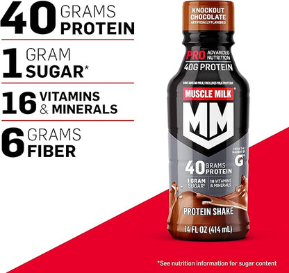 Muscle Milk Pro Advanced Nutrition Protein Shake, Intense Vanilla, 14 Fl Oz Bottle, 12 Pack, 40g