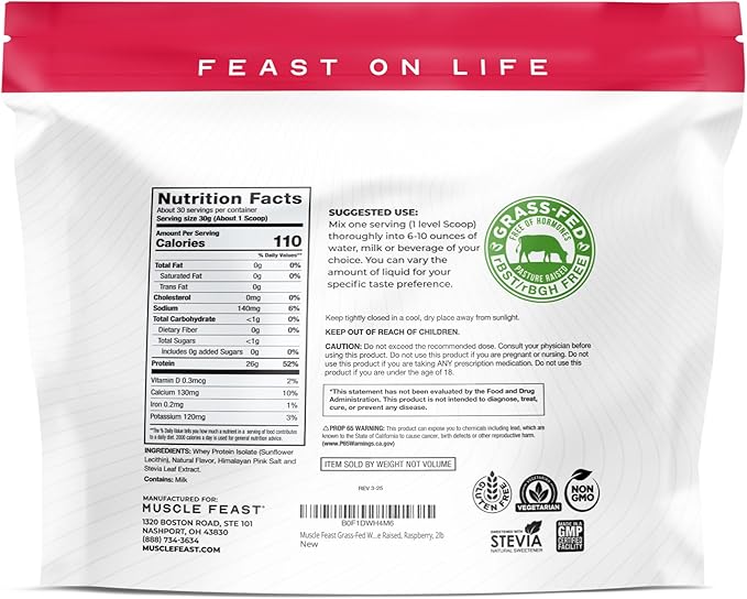 Muscle Feast Grass-Fed Whey Protein Isolate, All Natural Hormone Free Pasture Raised, Whey Isolate