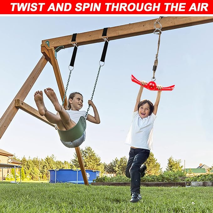 Ninja-Twister Swing Spins Set: Slackline Attachments - 360° Handle Twist-Spin Flips Toy Activate