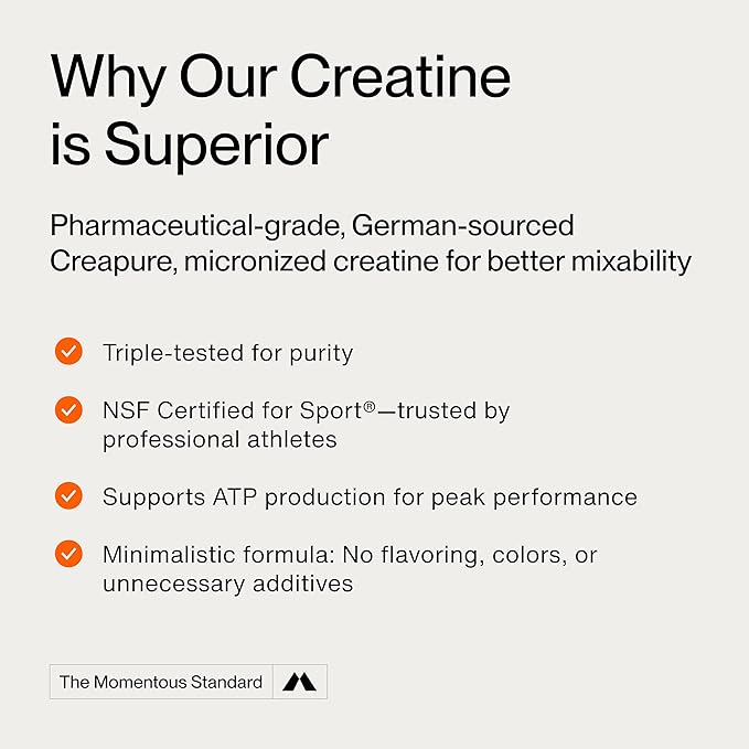 Momentous Creatine Lemon Monohydrate Powder - Creapure Creatine Powder - Supports Strength, Lean