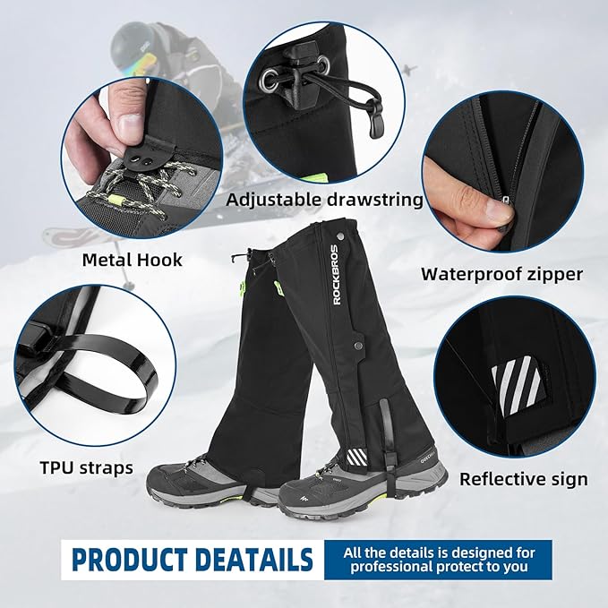 ROCKBROS Snow Boot Leg Gaiters for Hiking Waterproof Leg Gaiter for Skiing Walking Snow Boot