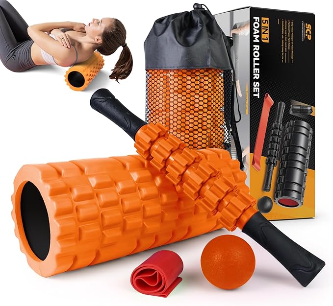 5 in 1 Foam Roller Set for Deep Tissue Muscle Massage, Trigger Point Fitness Exercise Foam Roller