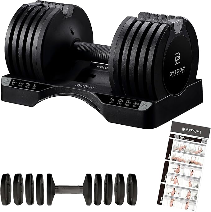 Adjustable Dumbbell – 12.5/25lb Single Unit OR Set of 2 – 5-in-1 Adjustable Weight for Home Gym
