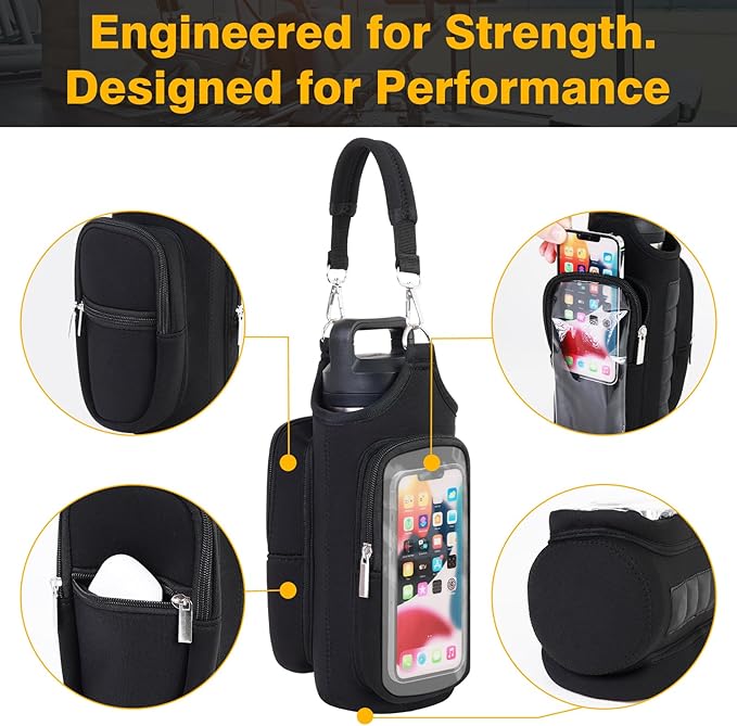 Magnetic Gym Bag for Men & Women - Water Bottle Holder, Crossbody Strap, Touchscreen Pocket &
