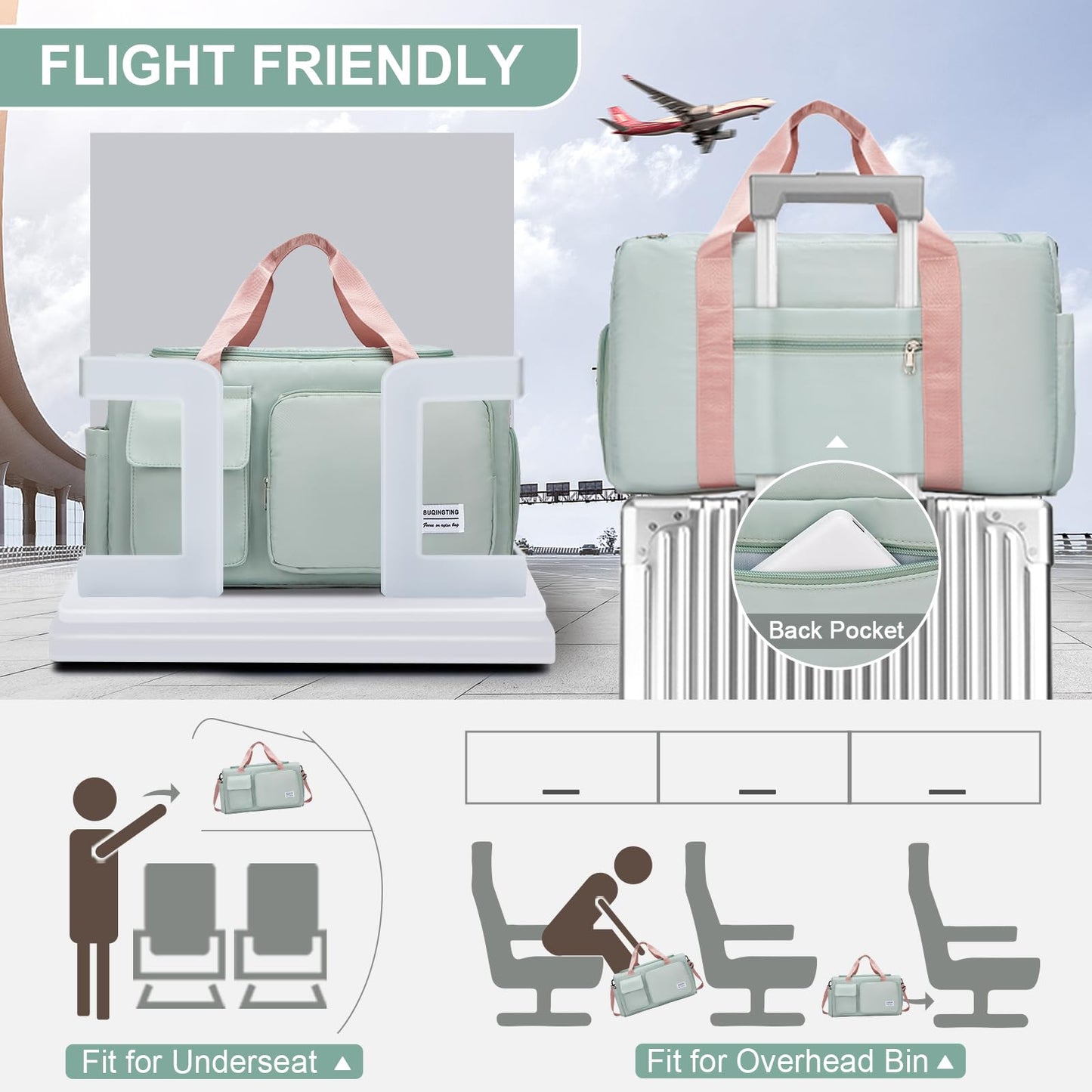 Small Gym Bag for Women, Travel Duffle Bag Carry On Weekender Bag with Shoe Compartment, 05#green