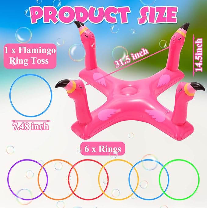 Voiiake Pool Floats Toys Games Set, Inflatable Cross Ring Toss Game Toy with 6pcs Rings for Kids