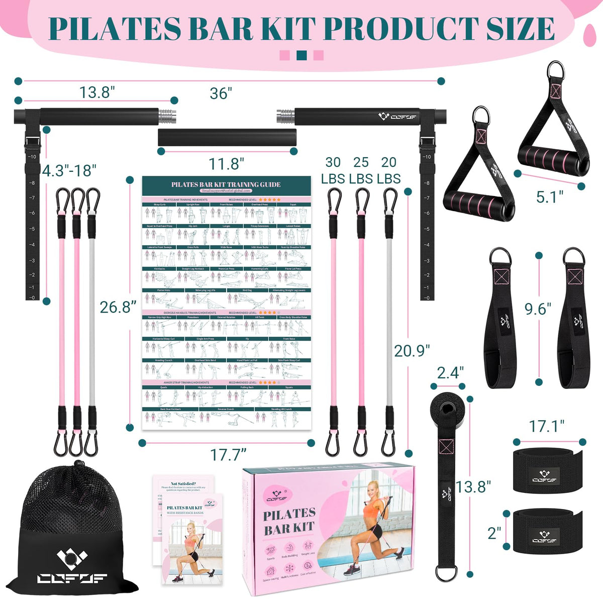 Pilates Bar Kit with Resistance Bands, Multifunctional Yoga Pilates Kit
