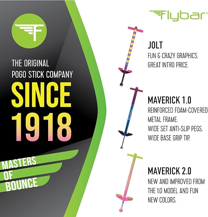 Flybar Maverick 2.0 Foam Pogo Stick for Kids Ages 5 and Up, 40 to 80 Pounds, Outdoor Kids Toys