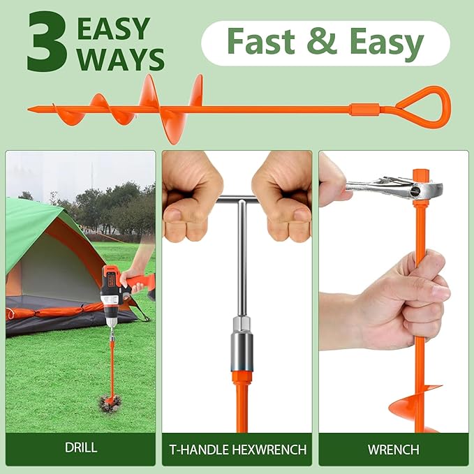 Phopich 18''/30" Long Ground Anchor, Heavy Duty Earth Anchors Ground Anchors Screw in Kit with