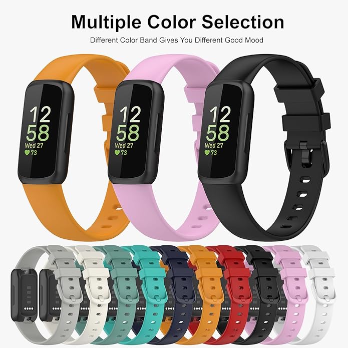 2 Pack Compatible with Fitbit Inspire 3 Bands, 15.4mm Width Soft Silicone Adjustable Sport