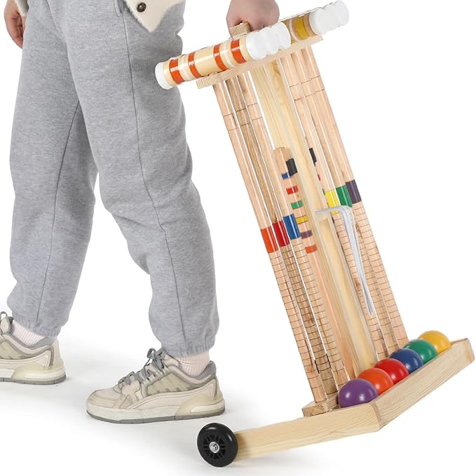 6 Player Croquet Set for Adults and Kids Croquet Lawn Game Kit with Wooden Stand for Backyard Lawn