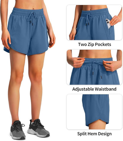 Ksmien Women's 5" Athletic Running Shorts Quick Dry Lightweight Workout Gym Shorts with Zipper