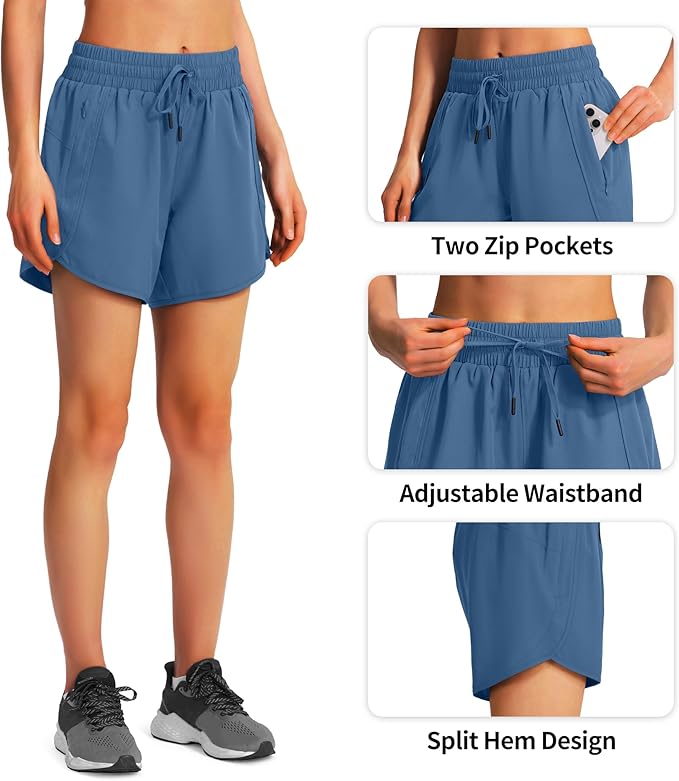 Ksmien Women's 5" Athletic Running Shorts Quick Dry Lightweight Workout Gym Shorts with Zipper
