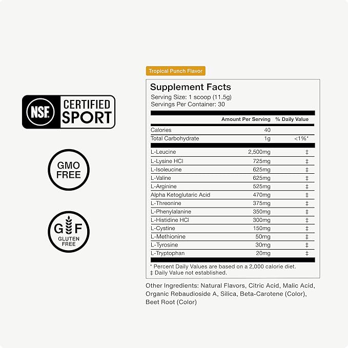 Momentous Vital Aminos Powder Supplement - BCAA & EAA - Tropical Punch - NSF Certified for Sport