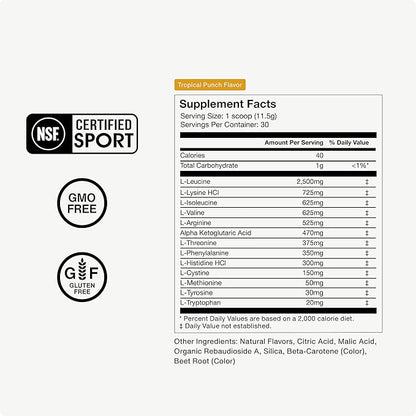 Momentous Vital Aminos Powder Supplement - BCAA & EAA - Tropical Punch - NSF Certified for Sport