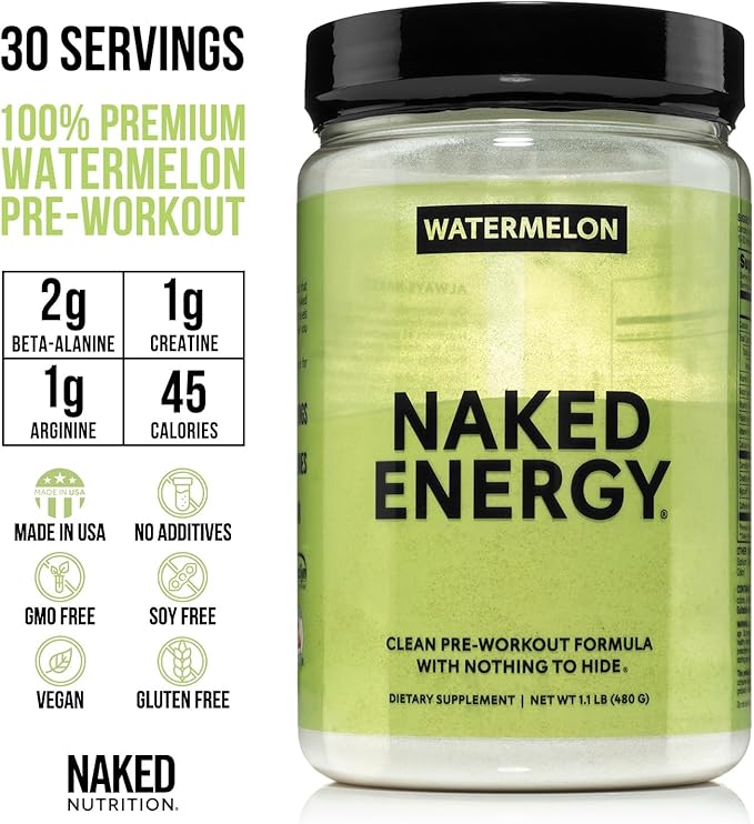 NAKED Watermelon Energy - Clean Pre Workout Supplement for Men and Women, Vegan Friendly, No Added