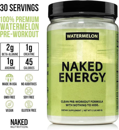 NAKED Watermelon Energy - Clean Pre Workout Supplement for Men and Women, Vegan Friendly, No Added