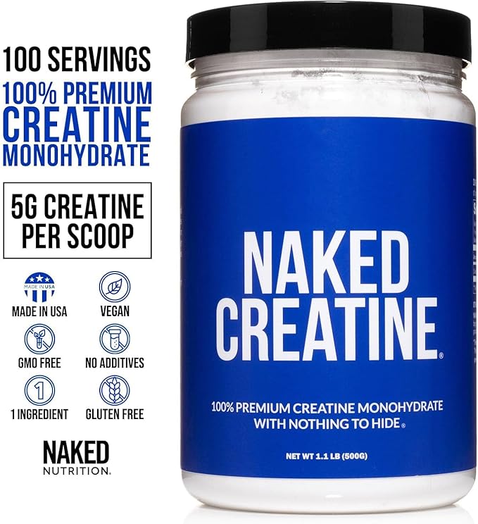 NAKED Pure Micronized Creatine Monohydrate Powder - Unflavored, 500g, 1.1lb Bulk - Vegan, Non-GMO