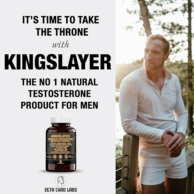 Kingslayer: 7-in-1 Testosterone Booster for Men w/KSM-66, Fadogia, Suma Root, L-Theanine, Zinc