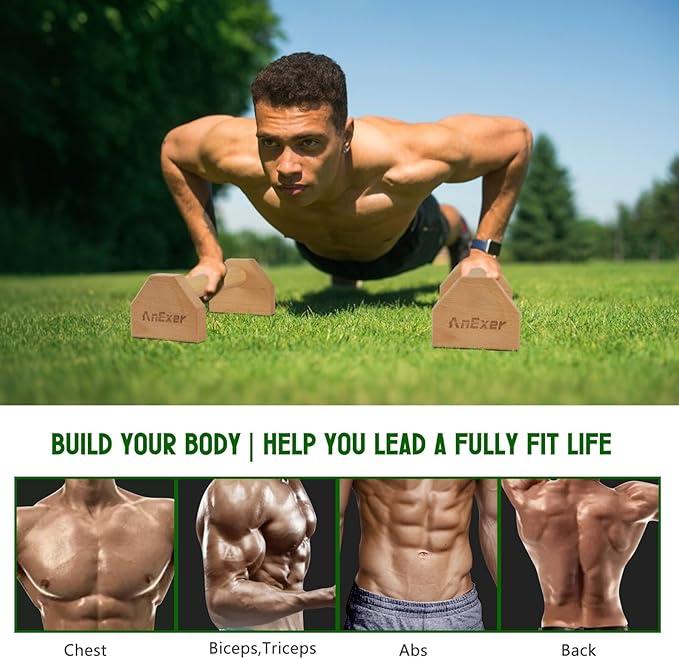 Push Up Stands, Handstand Parallettes Bars, Solid Wood Push Up Bars with Non-Slip Mat Push up