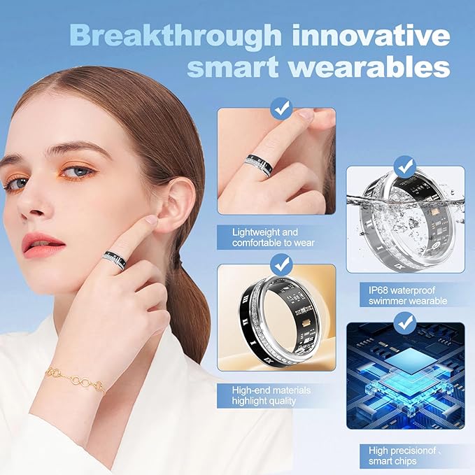Diamond-encrusted Smart Health Ring for Men and Women - Fitness Tracker with Heart Rate, Blood