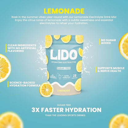 LIDO Lemonade Electrolyte Powder Packets — Clean, Zero-Sugar Hydration Drink Mix with Balanced