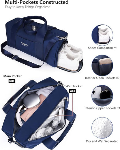 Compact Sports Gym Bag for Women and Man, Cute Mini Duffle Bag with Wet Pocket & Shoes Compartment